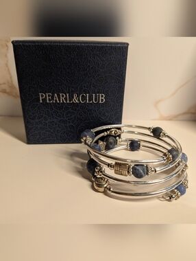 Navy Bead Silver-Tone Wrap Around Bracelet